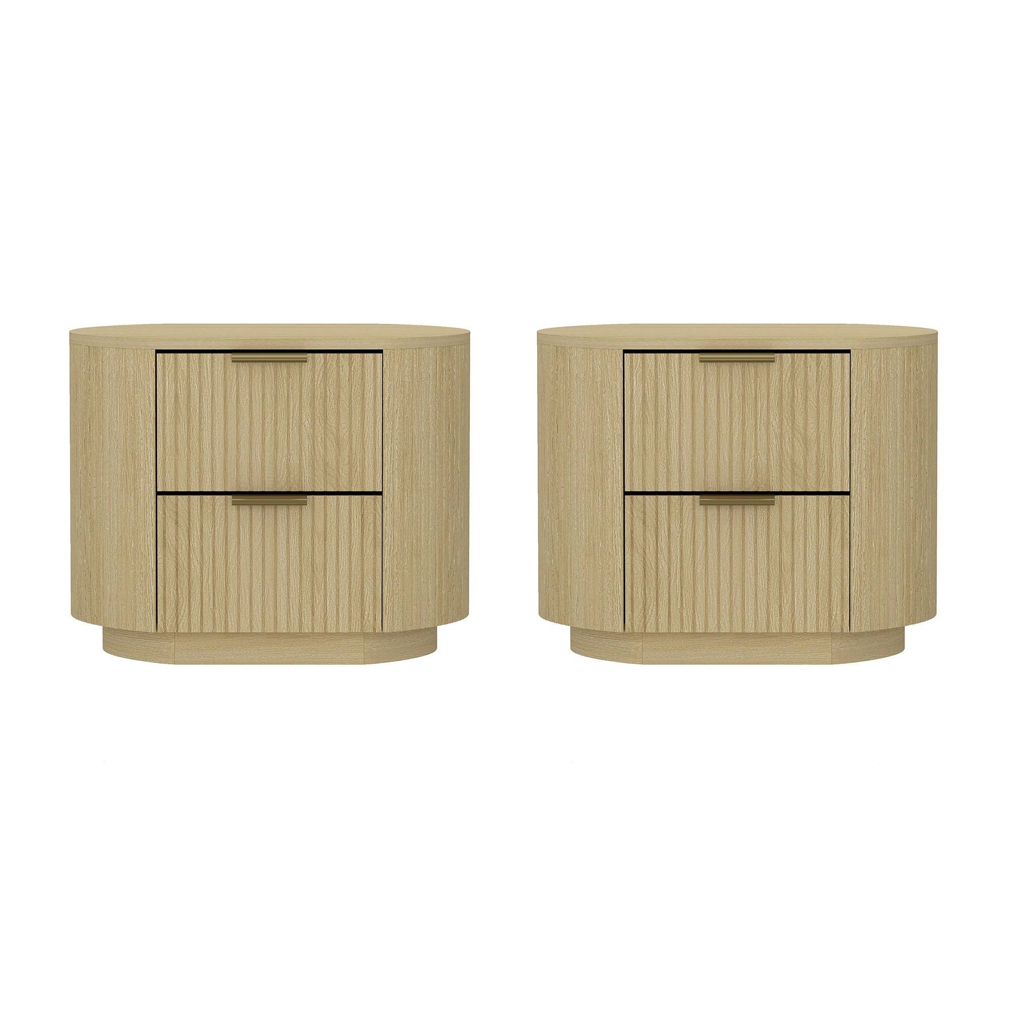 Front. Manhattan Comfort - Olivia Modern 27" Nightstand - Set of 2 - Natural Oak.