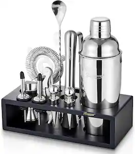 KITESSENSU - 12-Piece Cocktail Shaker Set with Stand | Mixology Bartender Kit Bar Set with Essential Bar Accessories for Home Bar - sliver
