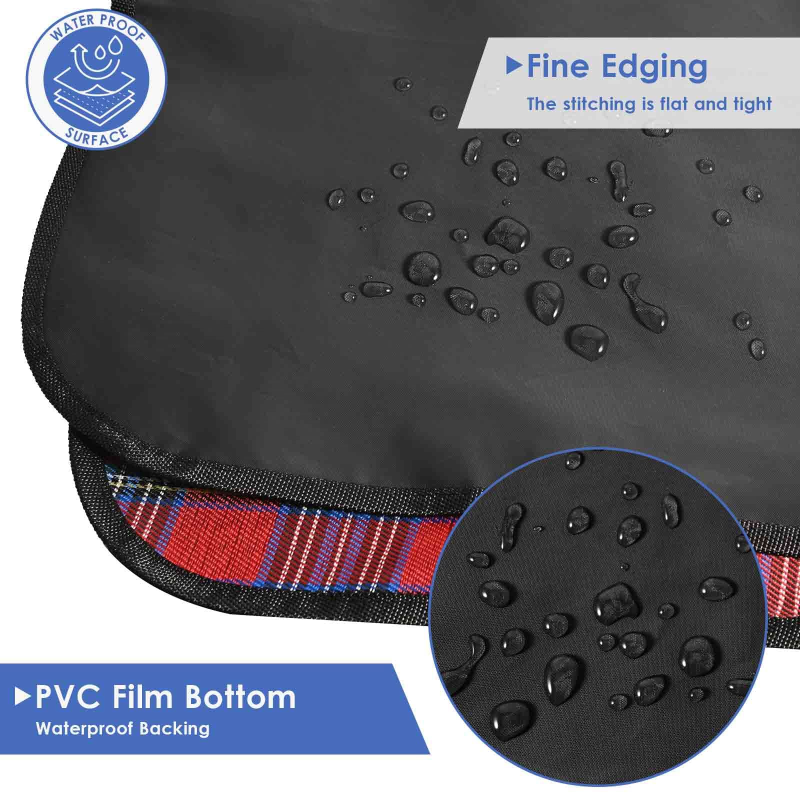 - Water Proof Surface
- Fine Edging: The stitching is flat and tight
- PVC Film Bottom: Waterproof Backing