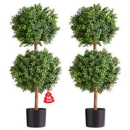 VEVOR - Artificial Topiary Boxwood Double Ball, 2 Set 36 inch Faux Boxwood Plant Balls, Fake Silk Tree Look Real, Easy Assembly - Green