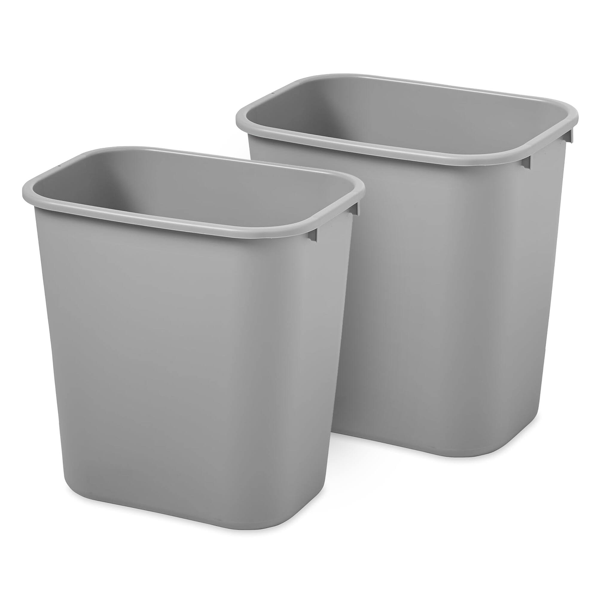 Front. RubberMaid - Rubbermaid Resin Wastebasket, Plastic Under Desk Trash Can, 7 Gal, Gray, 2 Pack - Gray.