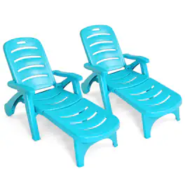 Costway - 2 PCS Folding Chaise Lounge Chair 5-Position Adjustable - Turquoise
