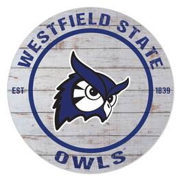 Jardine - Westfield State Owls 20" x 20" Indoor/Outdoor Weathered Circle Sign - White
