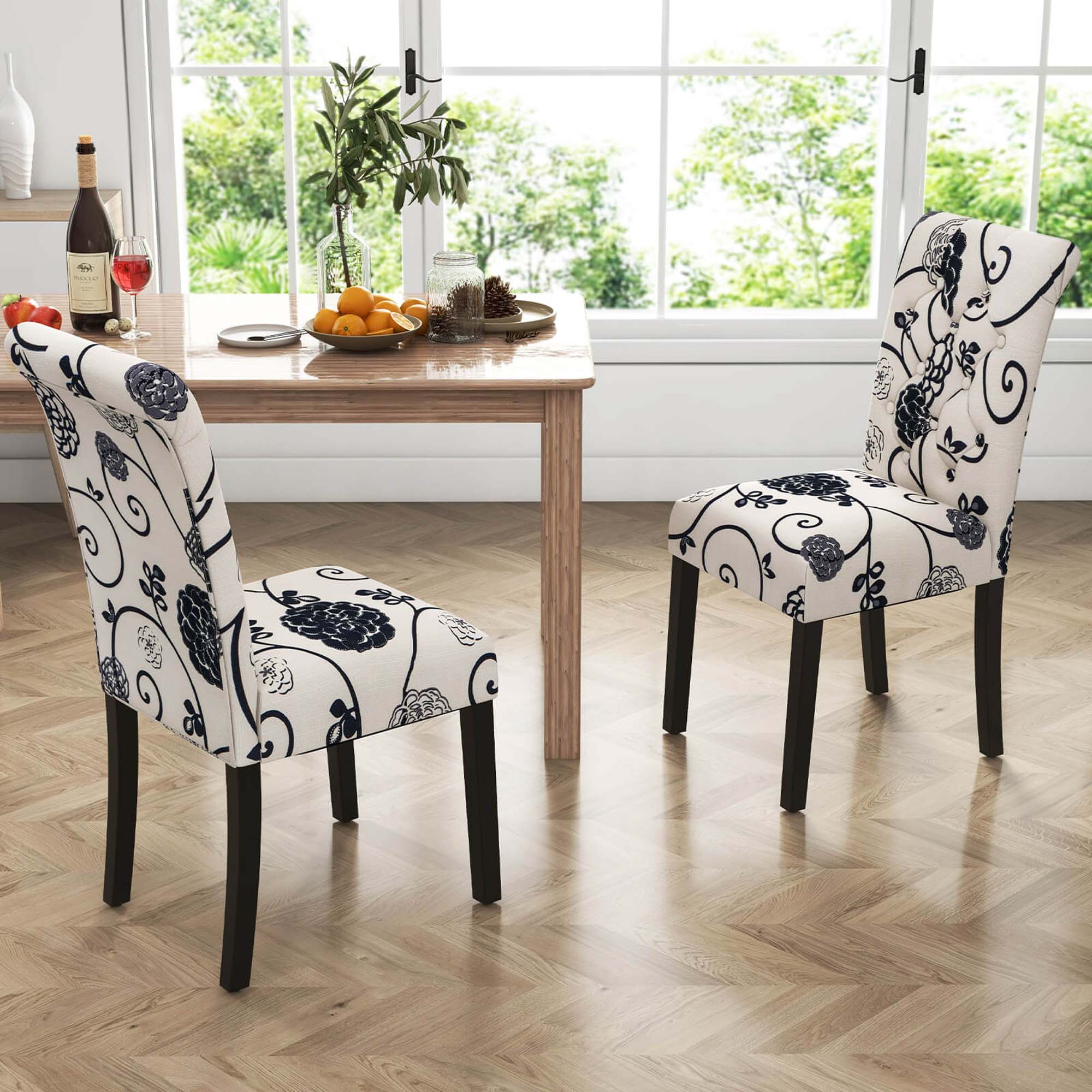 Alt View 1. Costway - Costway Set of 2 Tufted Dining Chair Parsons Upholstered Fabric Chair with Wooden Legs - White.