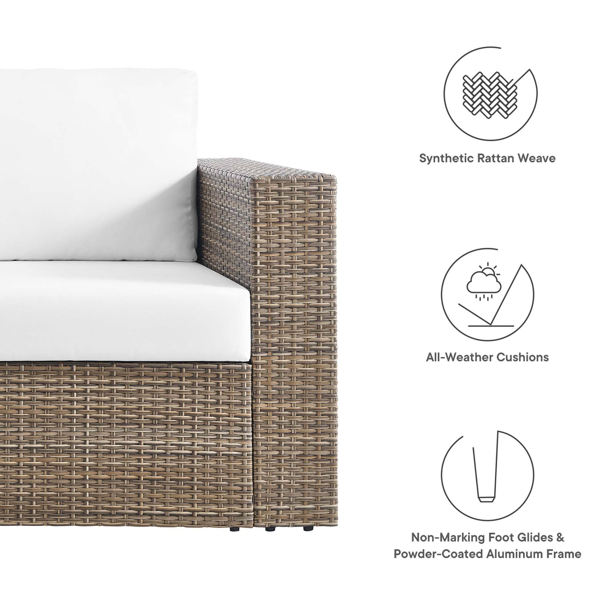 Synthetic Rattan Weave  
All-Weather Cushions  
Non-Marking Foot Glides & Powder-Coated Aluminum Frame