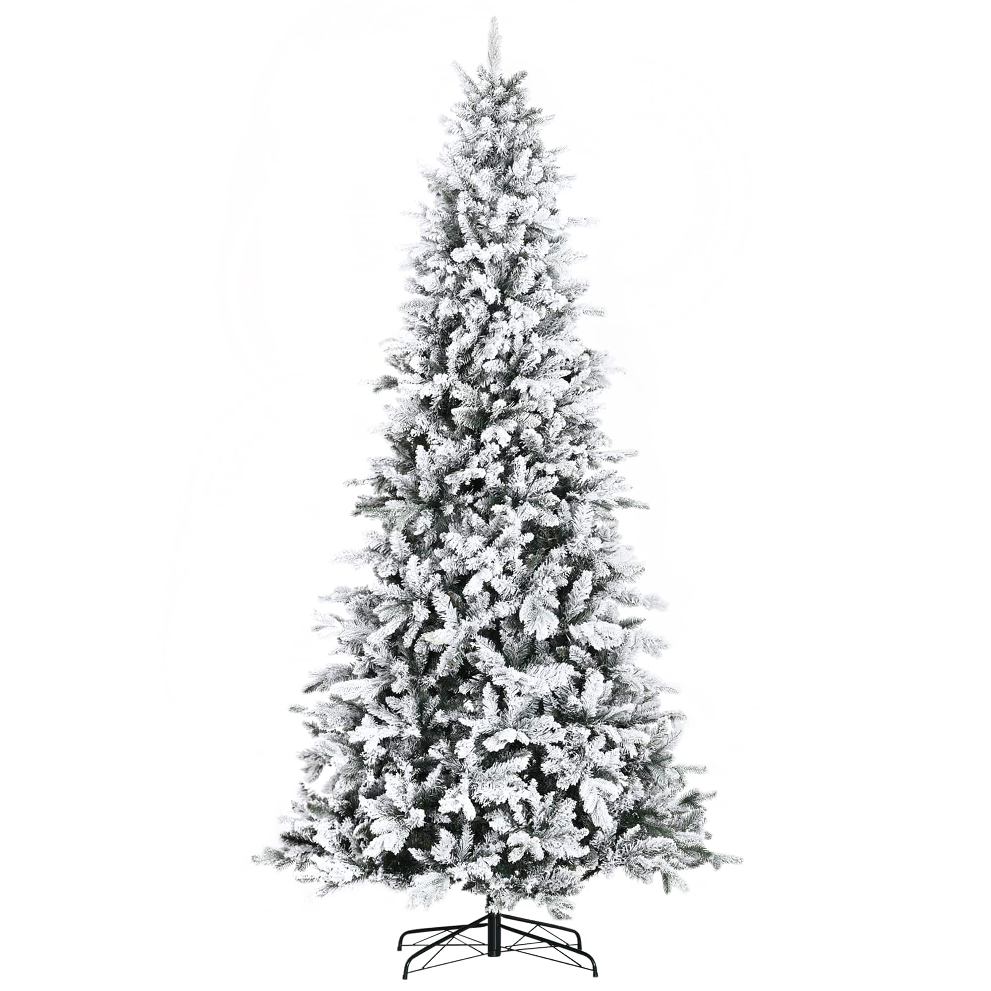 Front. Homcom - Pine Snow Flocked Artificial Christmas Tree, 616 Realistic Cedar Branches, Auto Open, Holiday - green.