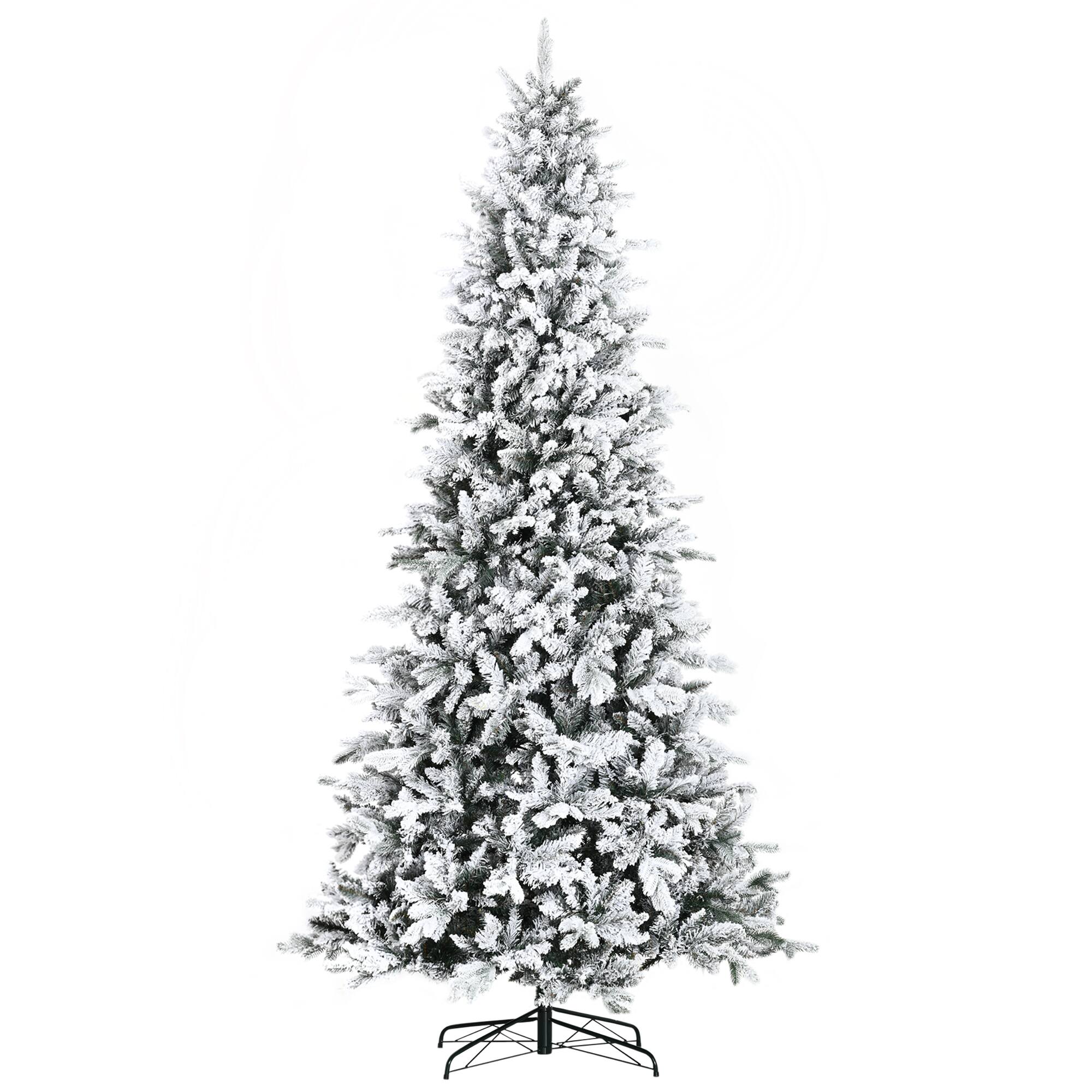Front. Homcom - Pine Snow Flocked Artificial Christmas Tree, 616 Realistic Cedar Branches, Auto Open, Holiday - green.
