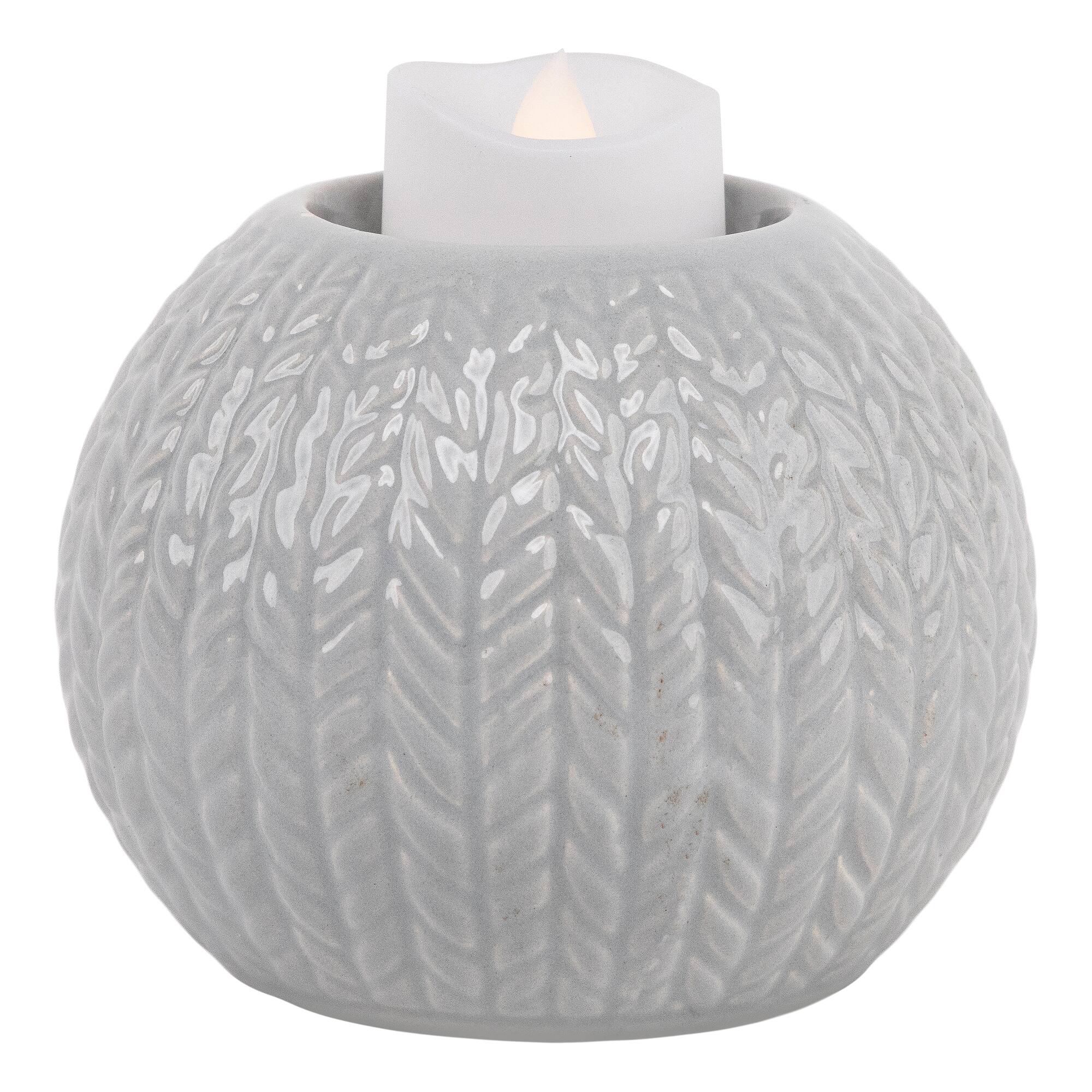 Alt View 7. Northlight - Ceramic Cable Knit Christmas Candle Holder - 3.75" - Gray - Gray.