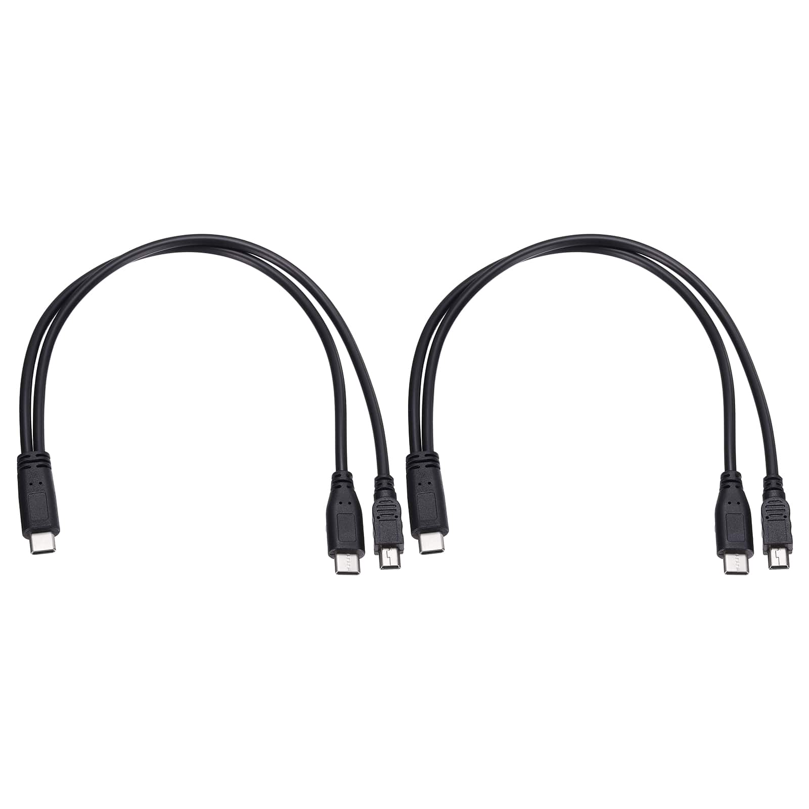 Unique Bargains - 2pcs Type C Male to Type C and Mini USB Male 2-in-1 11.8" Adapter - Black