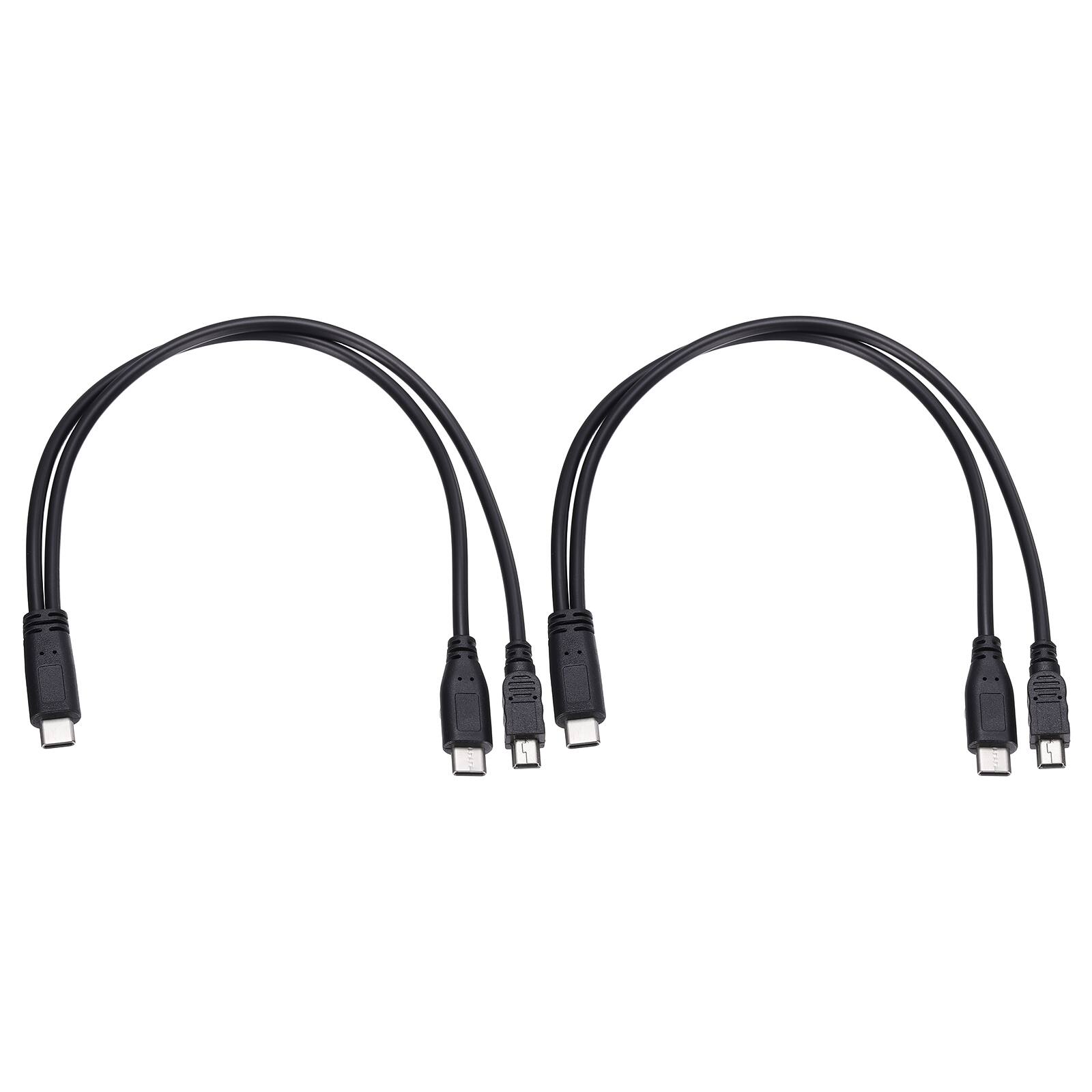 Front. Unique Bargains - 2pcs Type C Male to Type C and Mini USB Male 2-in-1 11.8" Adapter - Black.