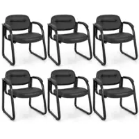 Costway Waiting Room Chair Set of 6 with Sled Base and Padded Arm Rest Home - Black - Front_Zoom