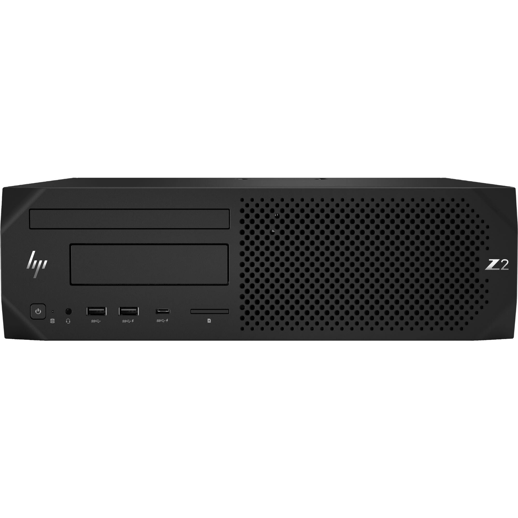 Front. HP - Z2 SFF G4 Workstation Intel Xeon E-2144G 3.6 GHz 16 GB DDR4 512 GB SSD Intel UHD P630 Windows 11 Pro Workstation Desktop - Black.