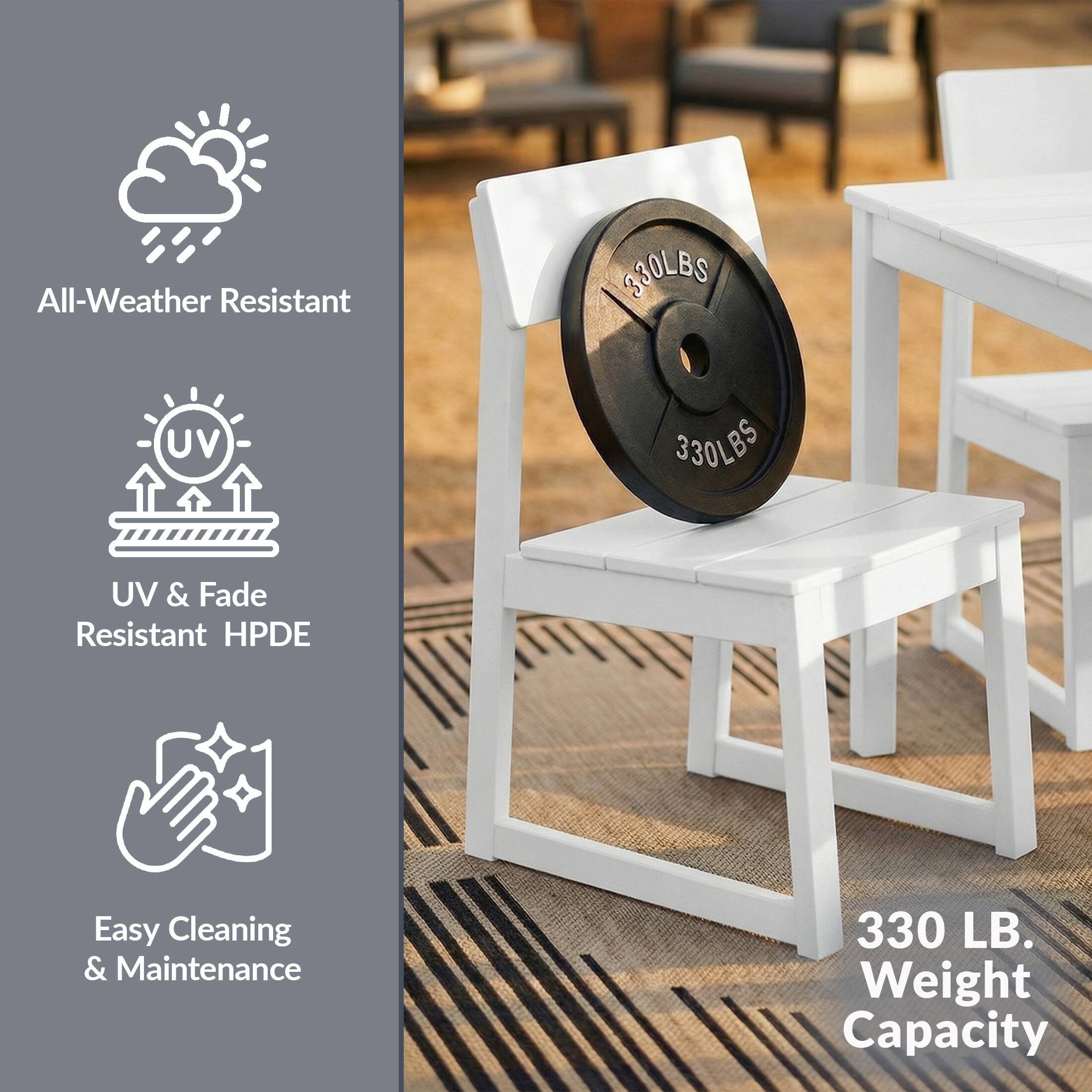 All-Weather Resistant  
UV & Fade Resistant HPDE  
Easy Cleaning & Maintenance  
330 LB. Weight Capacity