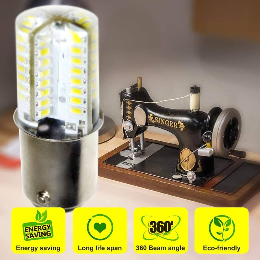 HQRP 2 Pack BA15d LED Bulbs 220V 64xSMD3014 Cool White For Singer hqrp-2-pack-ba15d-led-bulbs-220v-64xsmd3014-cool-white-for-singer