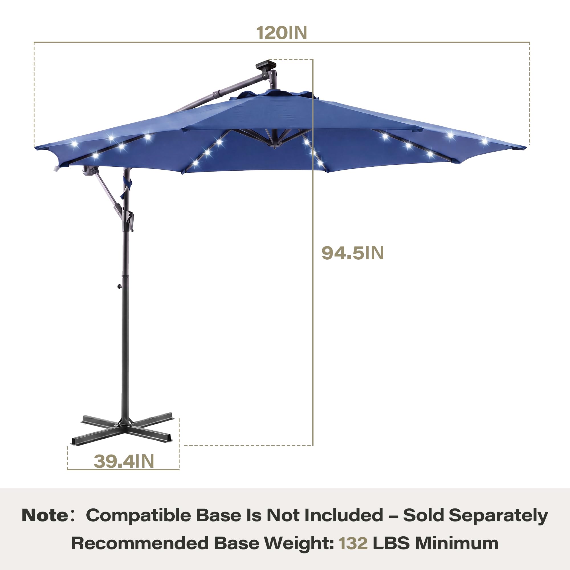 LAUSAINT HOME 10 ft Offset Patio Umbrella LED Lights Cantilever Outdoor ...