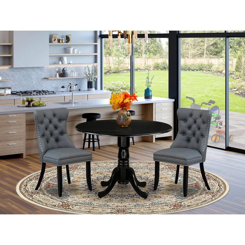 Alt View 3. East West Furniture - 3 Piece Dining Table Set Consists of a Round Kitchen Table with Dropleaf - Black.
