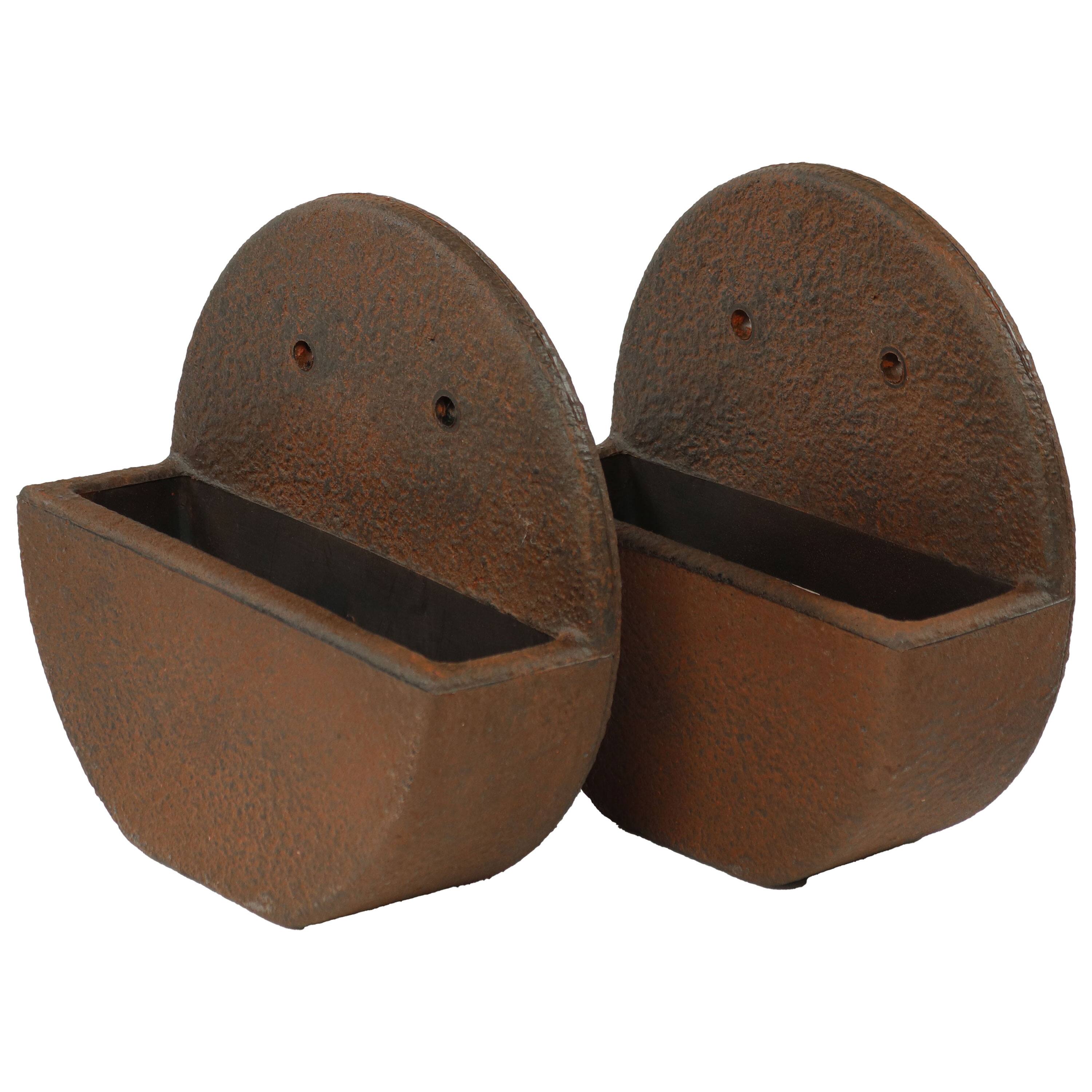 Alt View 4. Sunnydaze - 12 in Round Wall-Mounted Outdoor Planter - Set of 2 - Dark Brown.