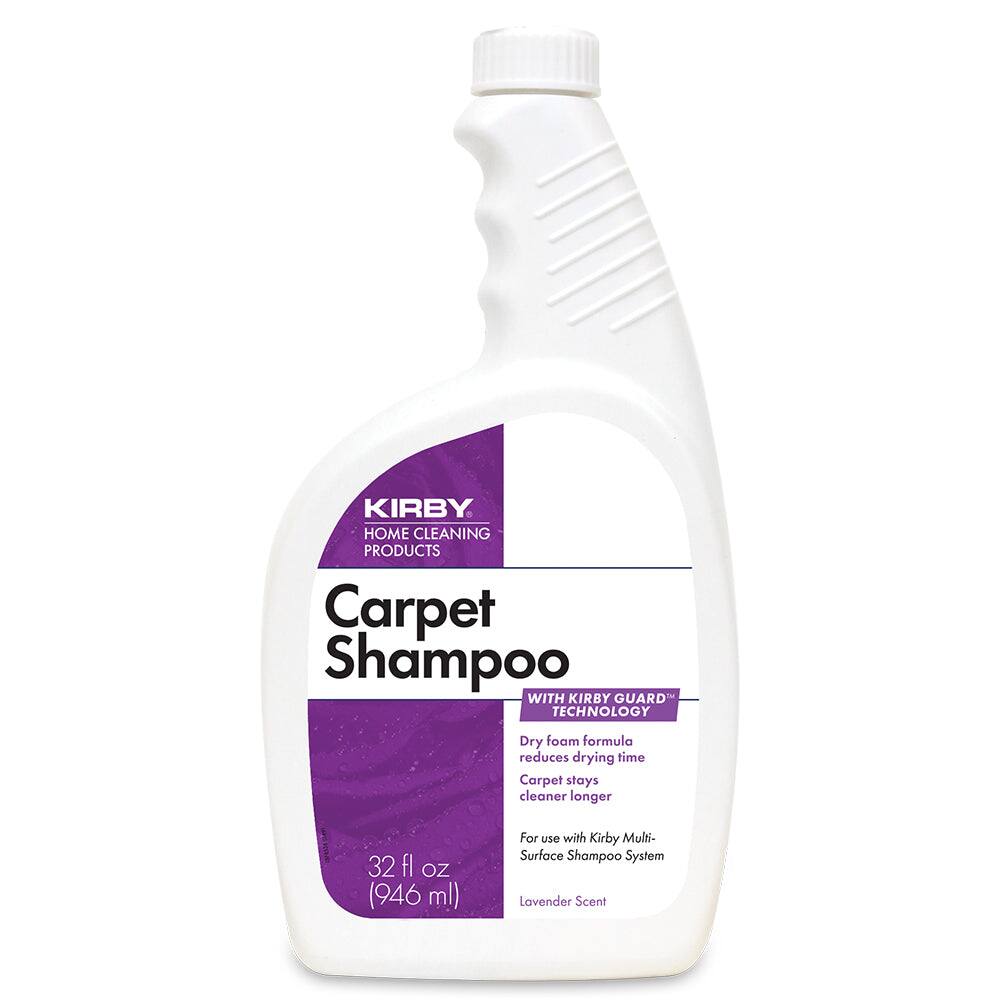 KIRBY HOME CLEANING PRODUCTS  
Carpet Shampoo  
WITH KIRBY GUARD TECHNOLOGY  
Dry foam formula reduces drying time  
Carpet stays cleaner longer  
32 fl OZ (946 ml)  
For use with Kirby Multi-Surface Shampoo System  
Lavender Scent