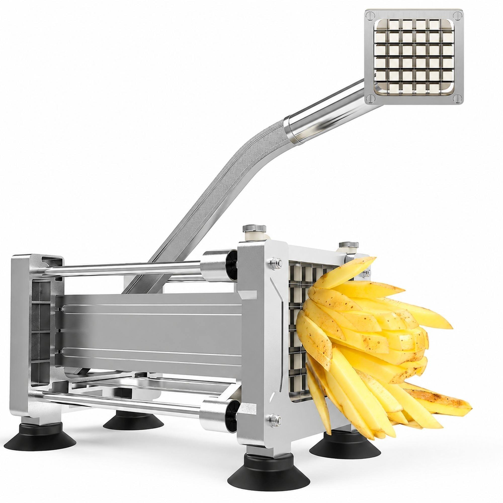 Front. RYHNUYNE - French Fry Cutter with 2 Replaceable Blades – Stainless Steel Potato Slicer for Fries, Carrots, Cucumber, Onion, Yam.