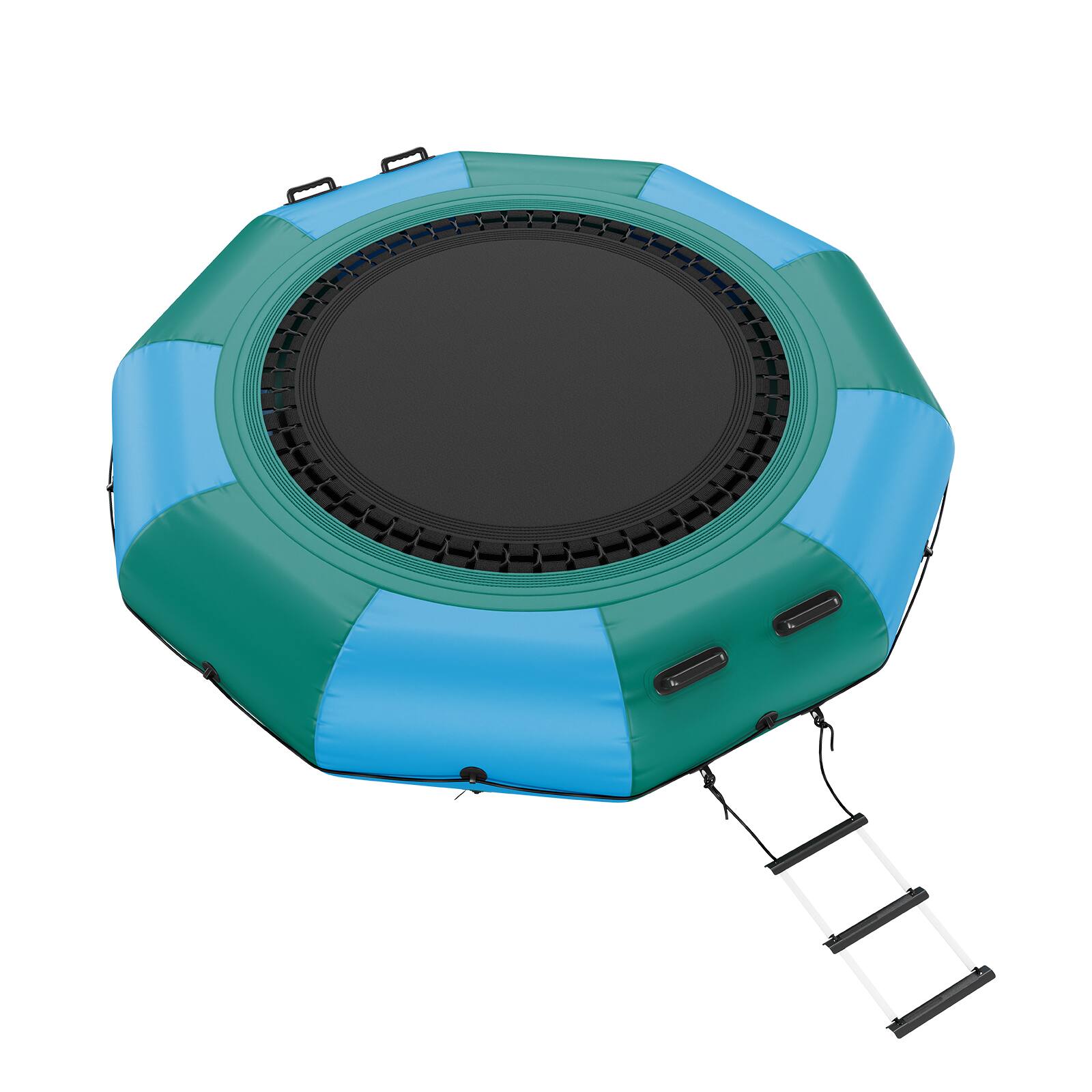 Alt View 4. VEVOR - Inflatable Water Bouncer, 10ft Recreational Water Trampoline, Portable Bounce Swim Platform with 3-Step Ladder - Blue, green.