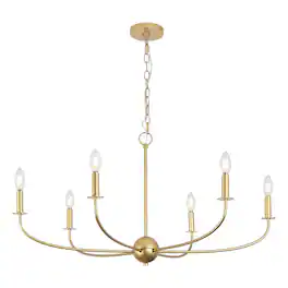 Jonathan Y - Ainsley 35" 6-Light Grand Traditional Adjustable Swooping Arm Candle-Style Metal LED Chandelier - Gold Painting