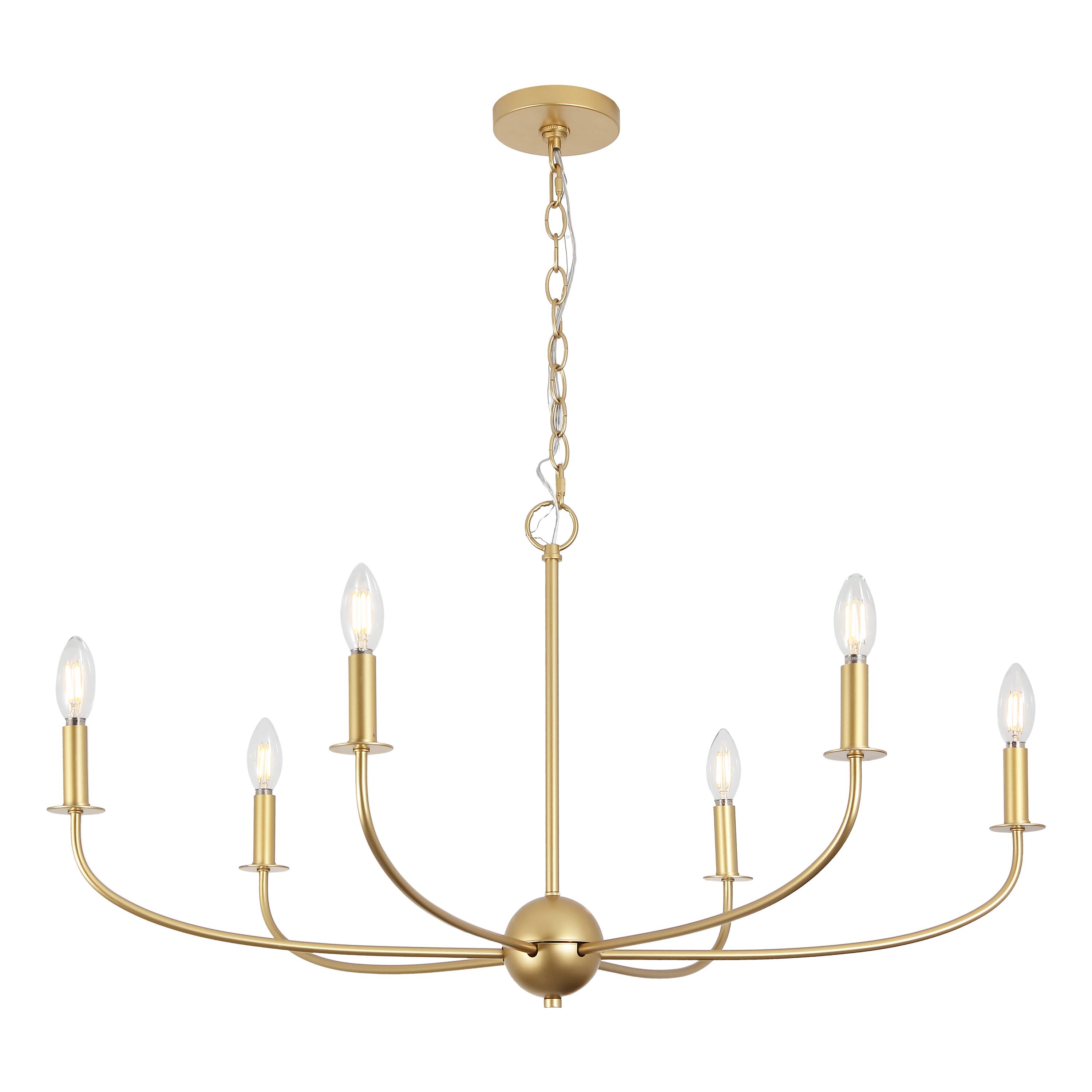Front. Jonathan Y - Ainsley 35" 6-Light Grand Traditional Adjustable Swooping Arm Candle-Style Metal LED Chandelier, Gold Painting - Gold Painting.