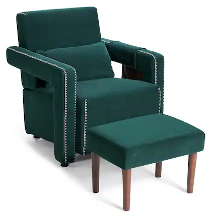 Front. Costway - Modern Berber Fleece Sofa Chair with Ottoman and Waist Pillow - Emerald.