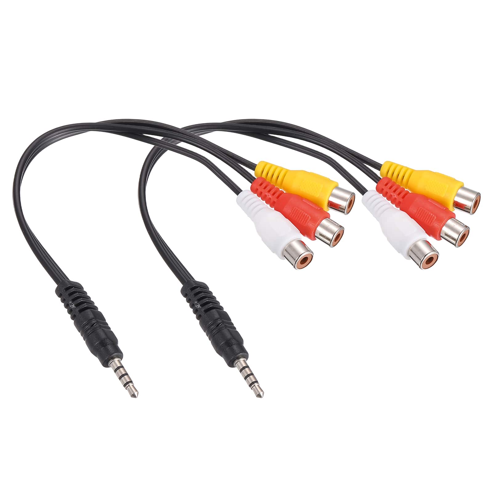 Unique Bargains - 2pcs TRRS3.5mm Male to Gold 3RCA Female Cable, 0.23m/9in, 2.5mm PVC Copper Core Audio AUX Cable for TV/Amp/Speaker - Black