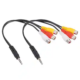 Unique Bargains - 2pcs TRRS3.5mm Male to Gold 3RCA Female Cable, 0.23m/9in, 2.5mm PVC Copper Core Audio AUX Cable for TV/Amp/Speaker - Black