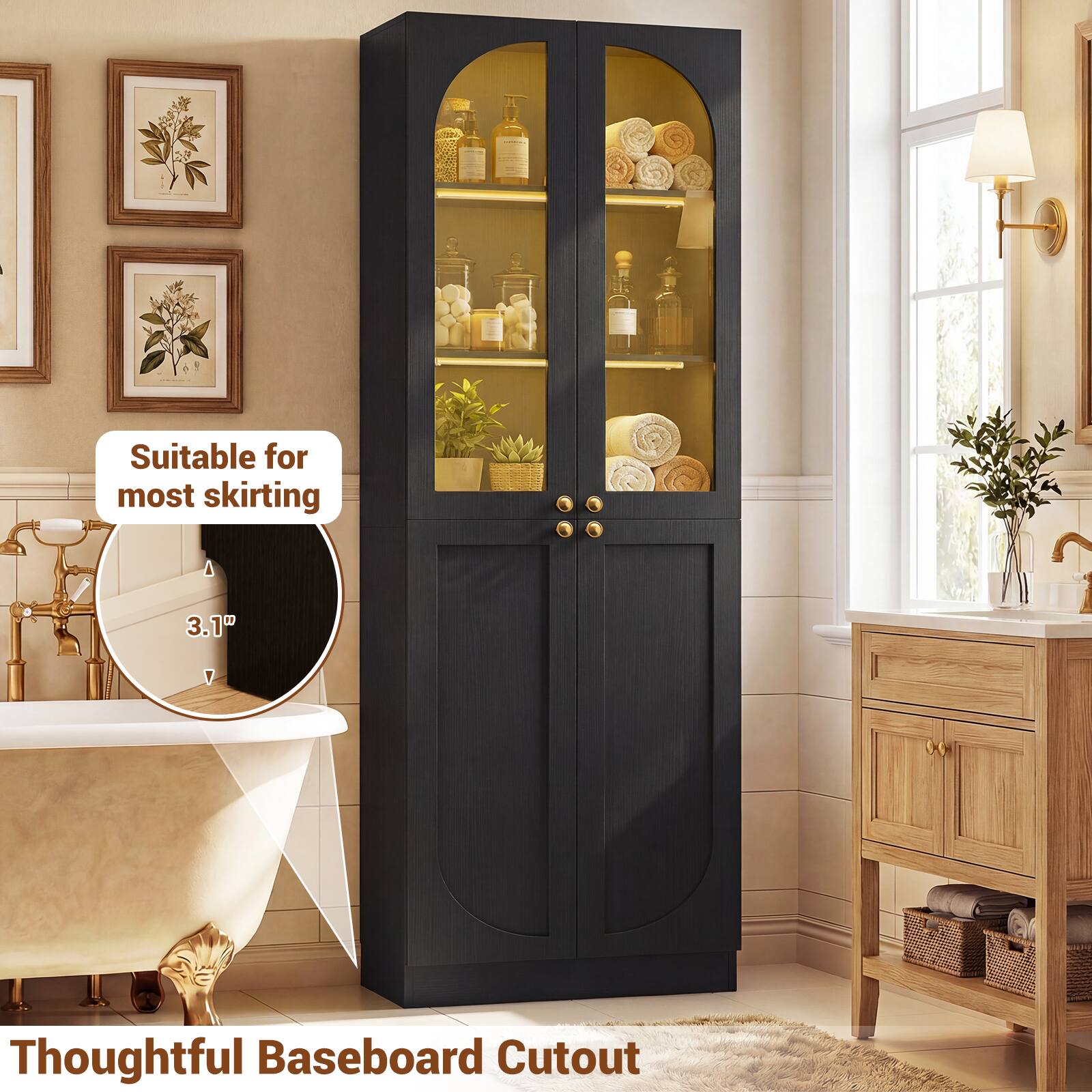 Suitable for most skirting  
3.1"  
Thoughtful Baseboard Cutout