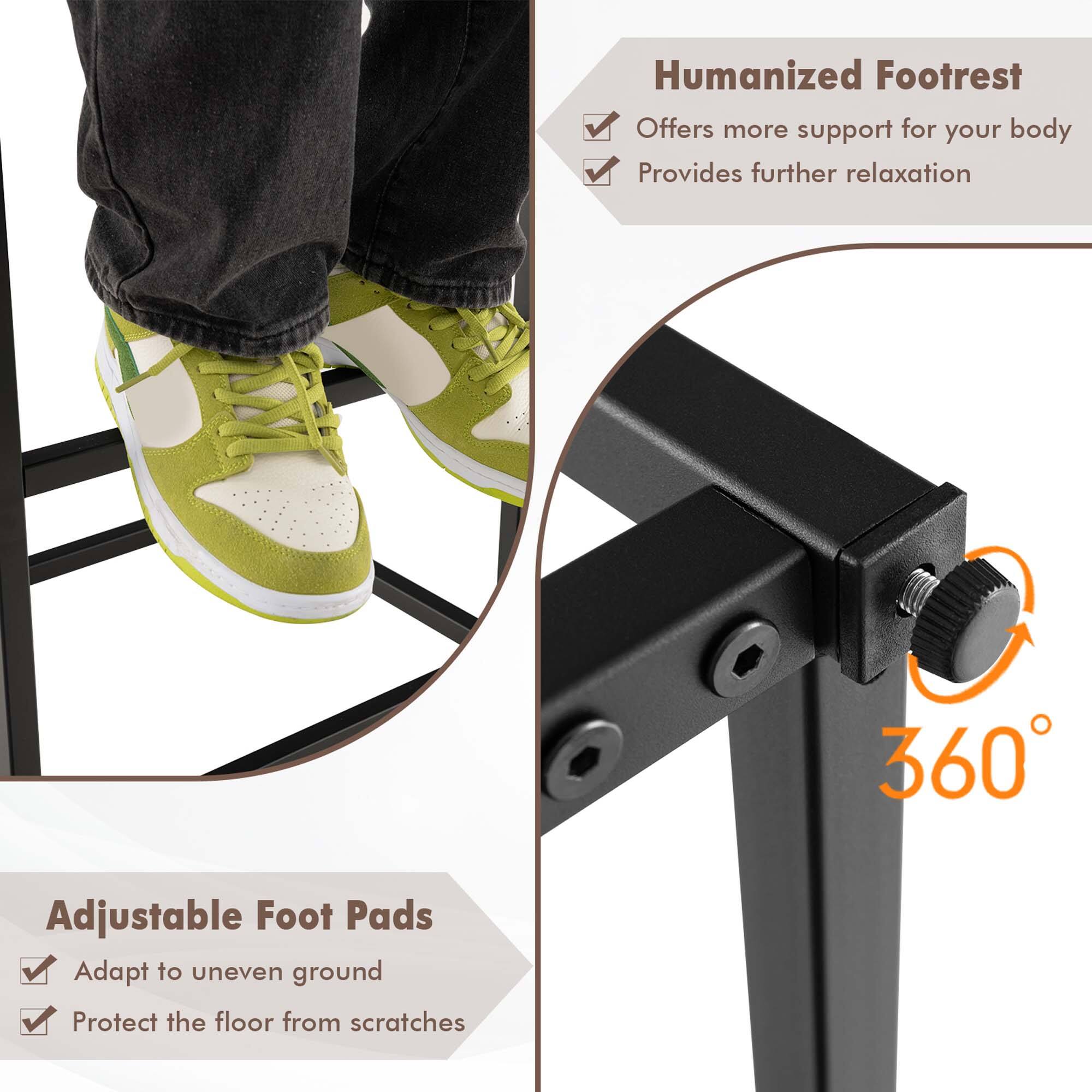 Humanized Footrest: Offers more support for your body and provides further relaxation.
360 Adjustable Foot Pads: Adapt to uneven ground, protect the floor from scratches.