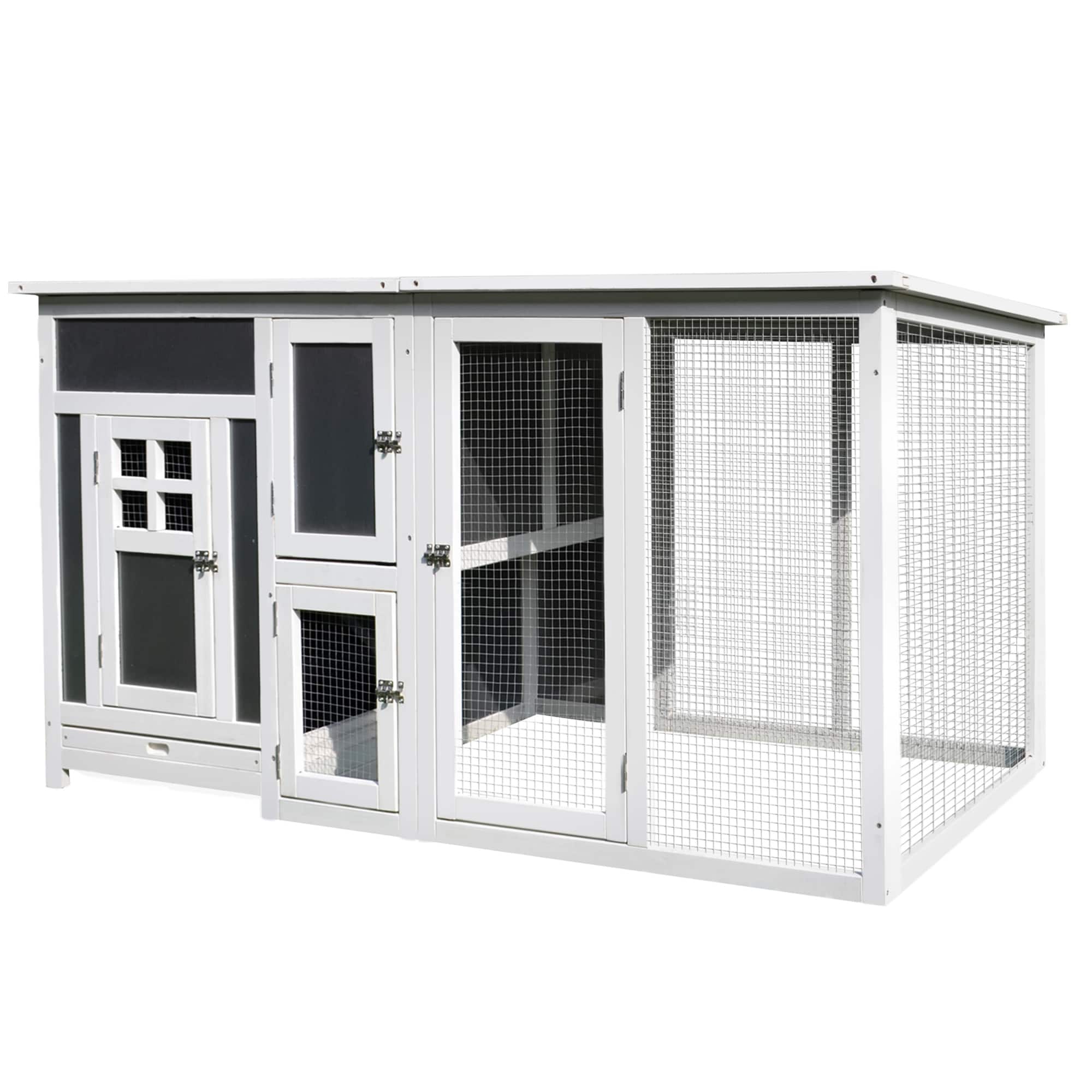 TinyHomie - PawHut 63 Wooden Outdoor Chicken Coop Run Nesting Box Waterproof Roof Removable Tray