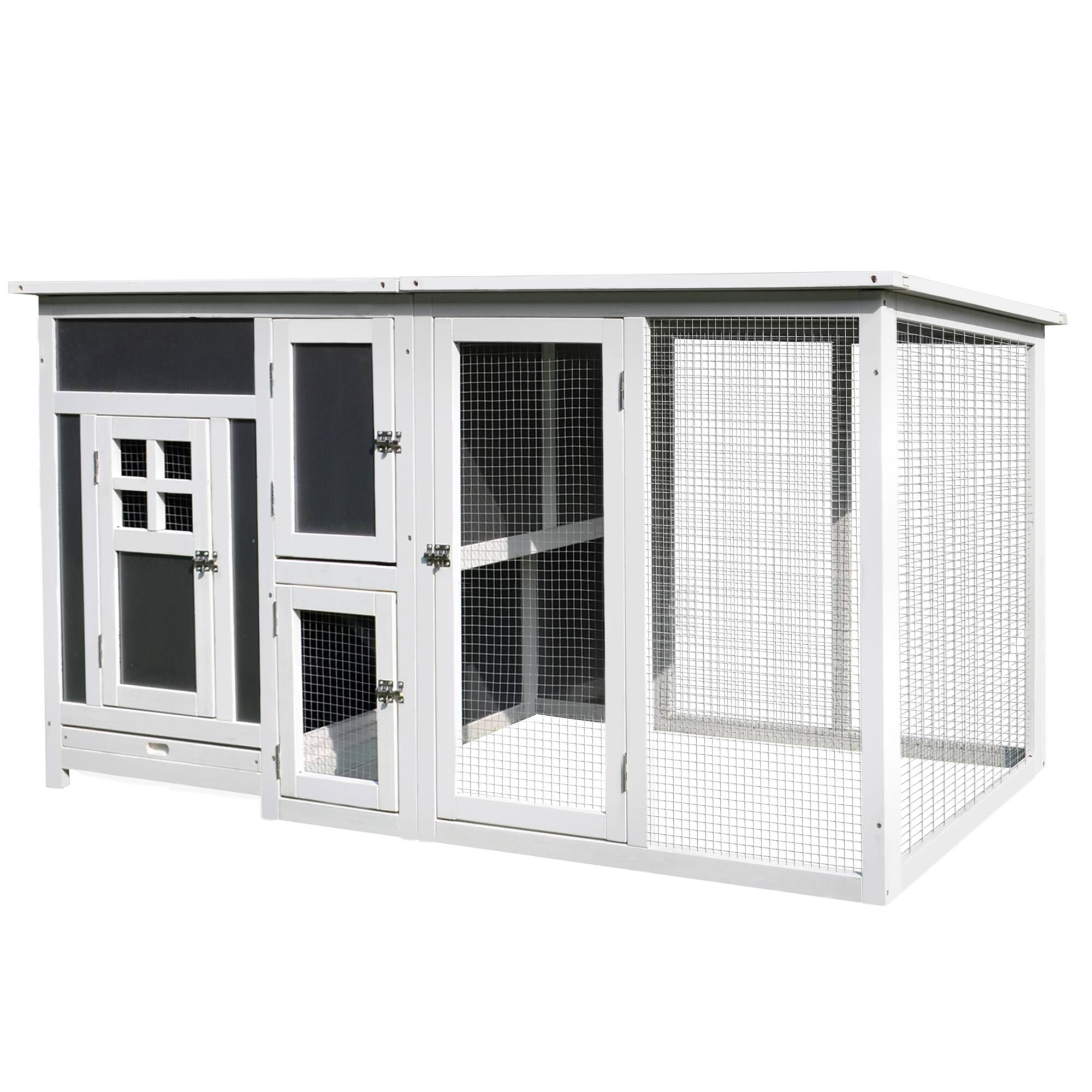 Front. TinyHomie - PawHut 63 Wooden Outdoor Chicken Coop Run Nesting Box Waterproof Roof Removable Tray.