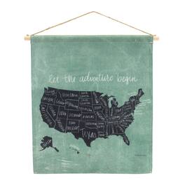 BreeBe - United States Linen Wall Hanging 18.5"H - Green