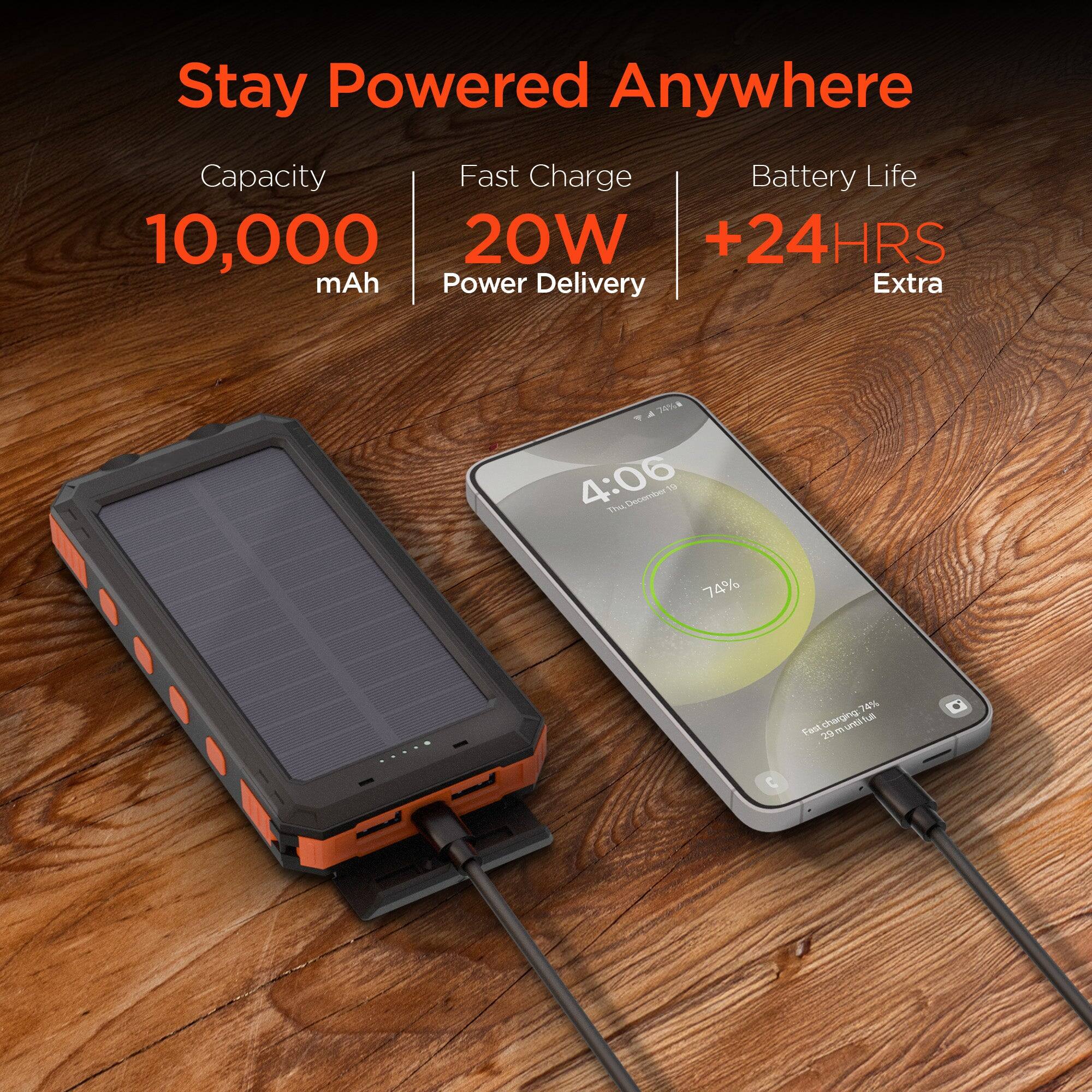 iBasics 10,000mAh Solar Power Bank – 20W USB C PD Fast Portable Charger ...
