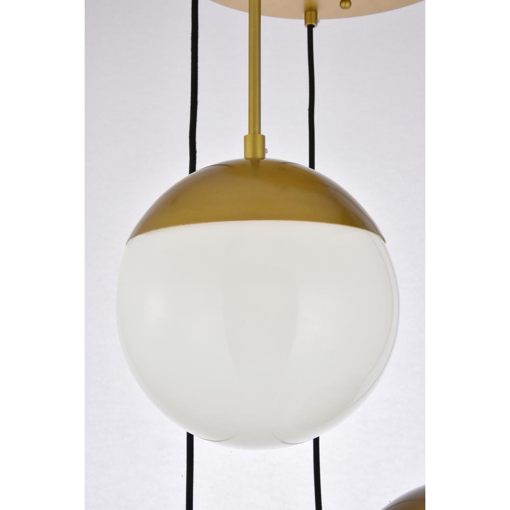 Alt View 1. Living District - Eclipse 5 Lights Brass Pendant With Frosted White Glass - Brass And Frosted White.