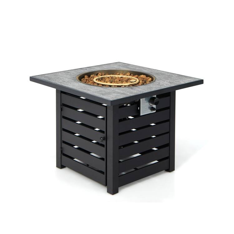 Alt View 4. Mondawe - Square Propane Fire Pit Table with Lava Rocks and Rain Cover - Black.