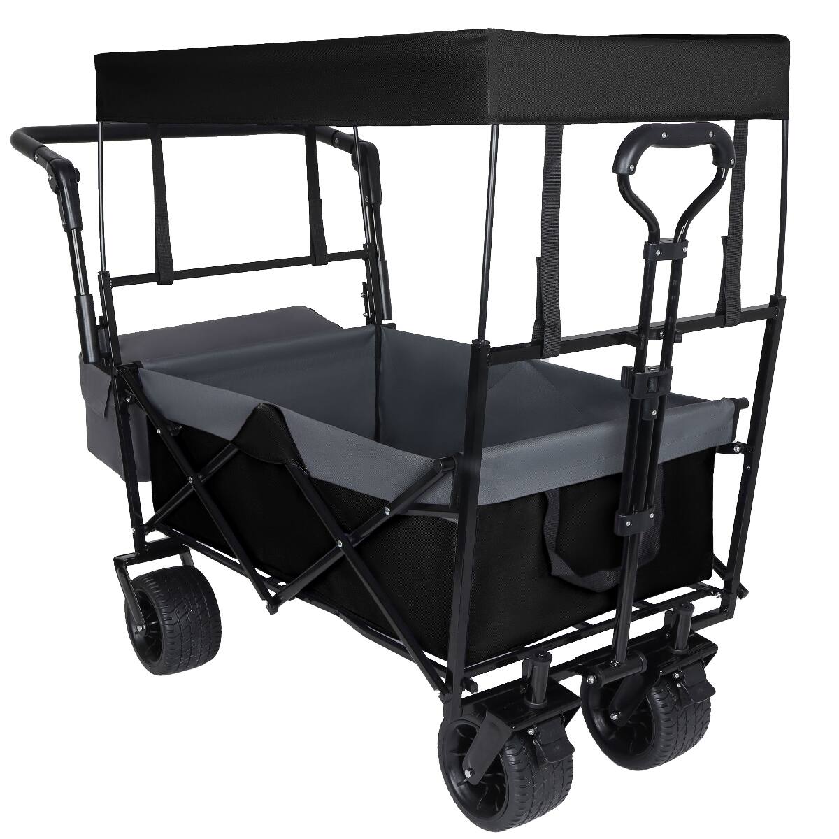 Left. Loheer - Loheer 480 lb Collapsible Wagon with Canopy, Foldable Utility Cart with Seven Inch All Terrain Wheels.