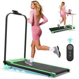 Anysun - Foldable 2-in-1 Treadmill with Incline - Under Desk Walking Pad & Vibration Pad, Remote Control for Home & Office - Green