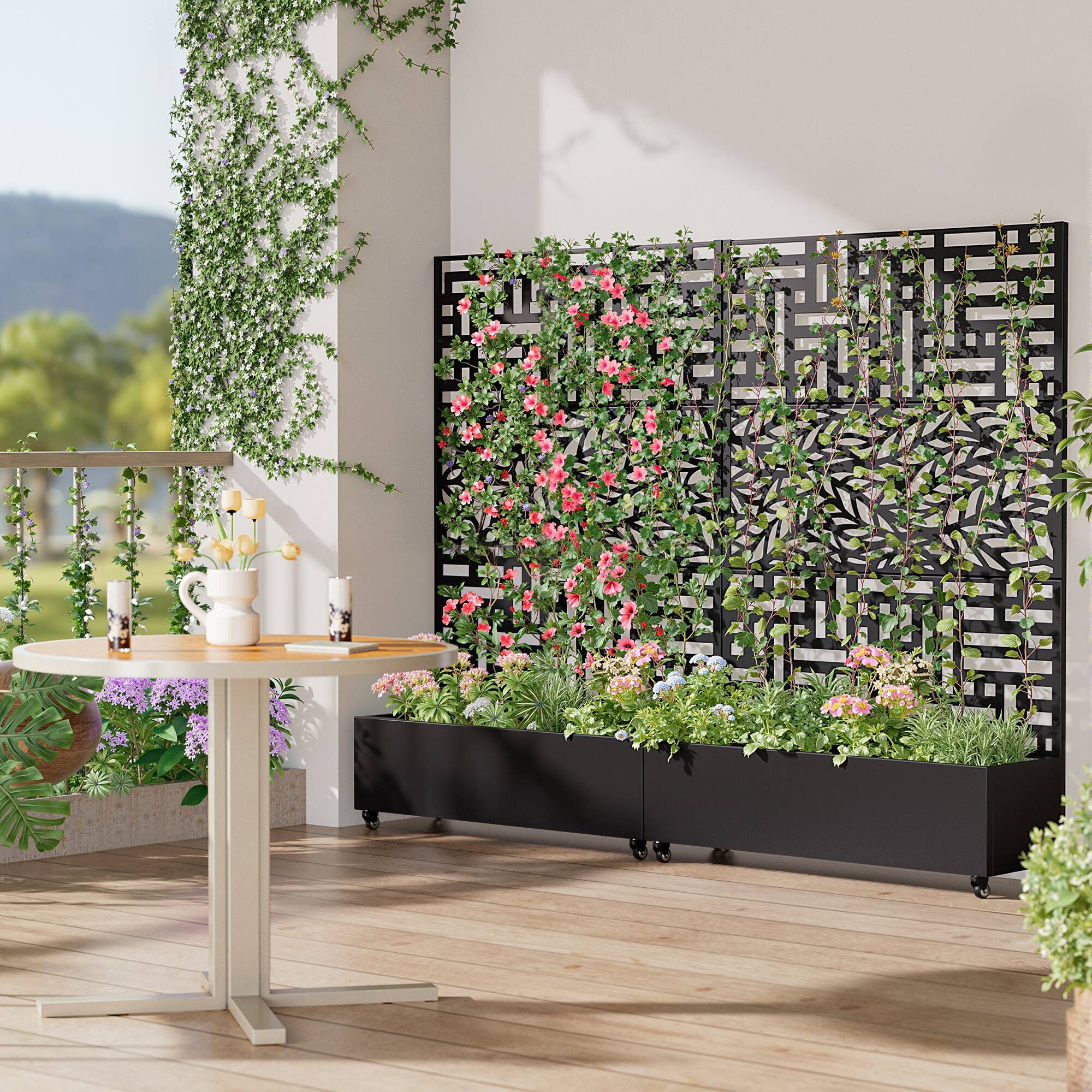 Alt View 3. PexFix - 72 in. H x 47 in. W Sprlen Pattern Rectangle Metal Planter Box Raised Garden Beds with Trellis-Ideal for Balcony - Black.