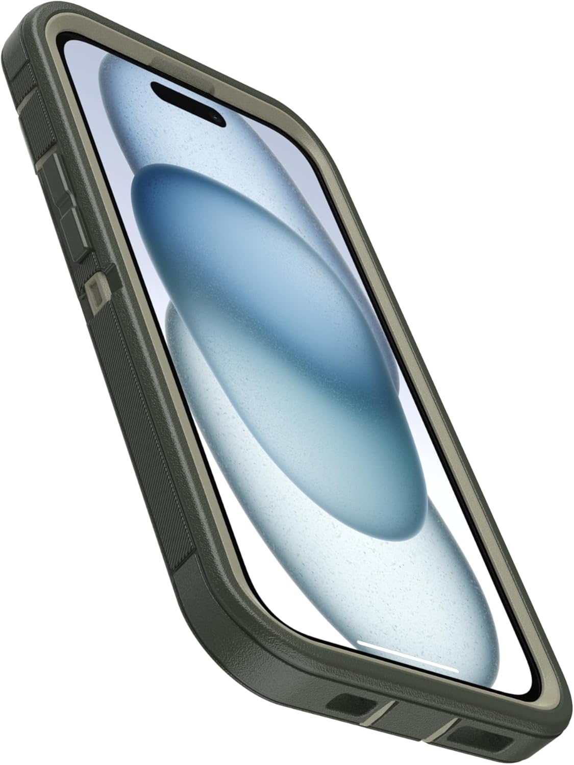 Left. OtterBox - OtterBox - Defender Series Pro Hard Shell "Case Only" for Apple iPhone 17e, iPhone 16e, iPhone 15, iPhone 14, iPhone 13 - Lichen The Trek (Green).