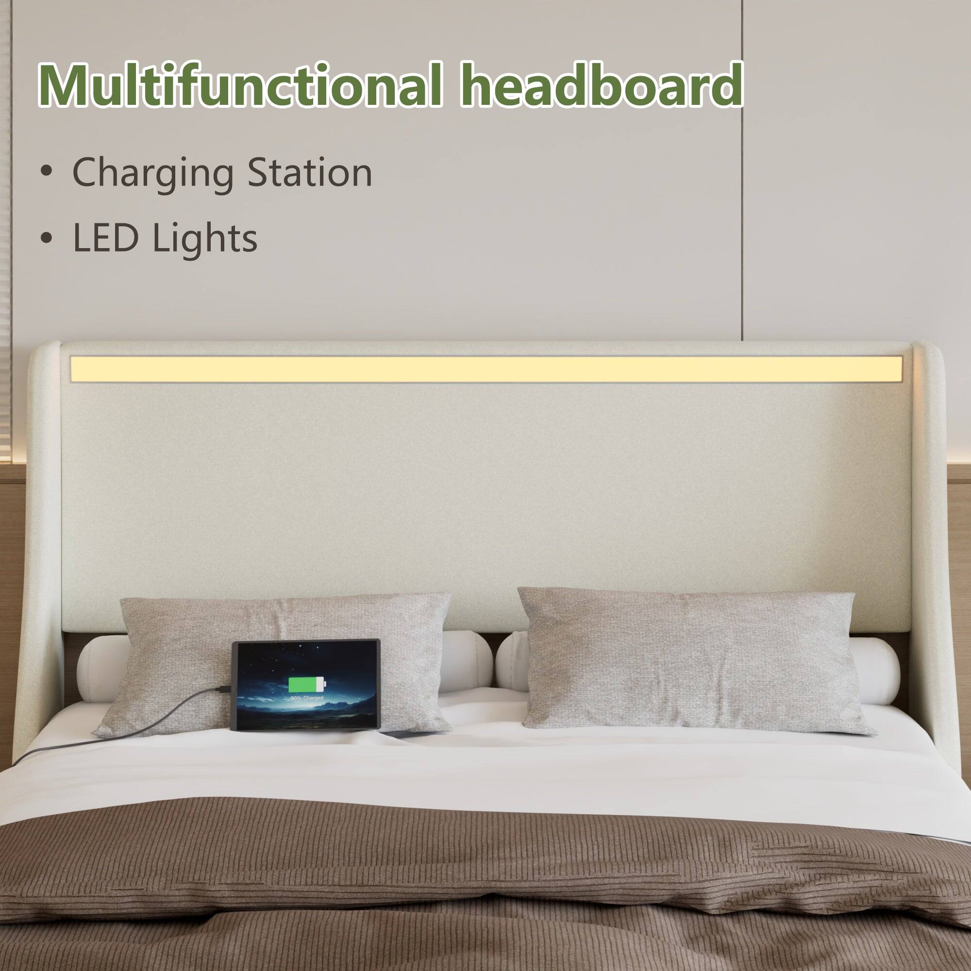 Multifunctional headboard

- Charging Station
- LED Lights