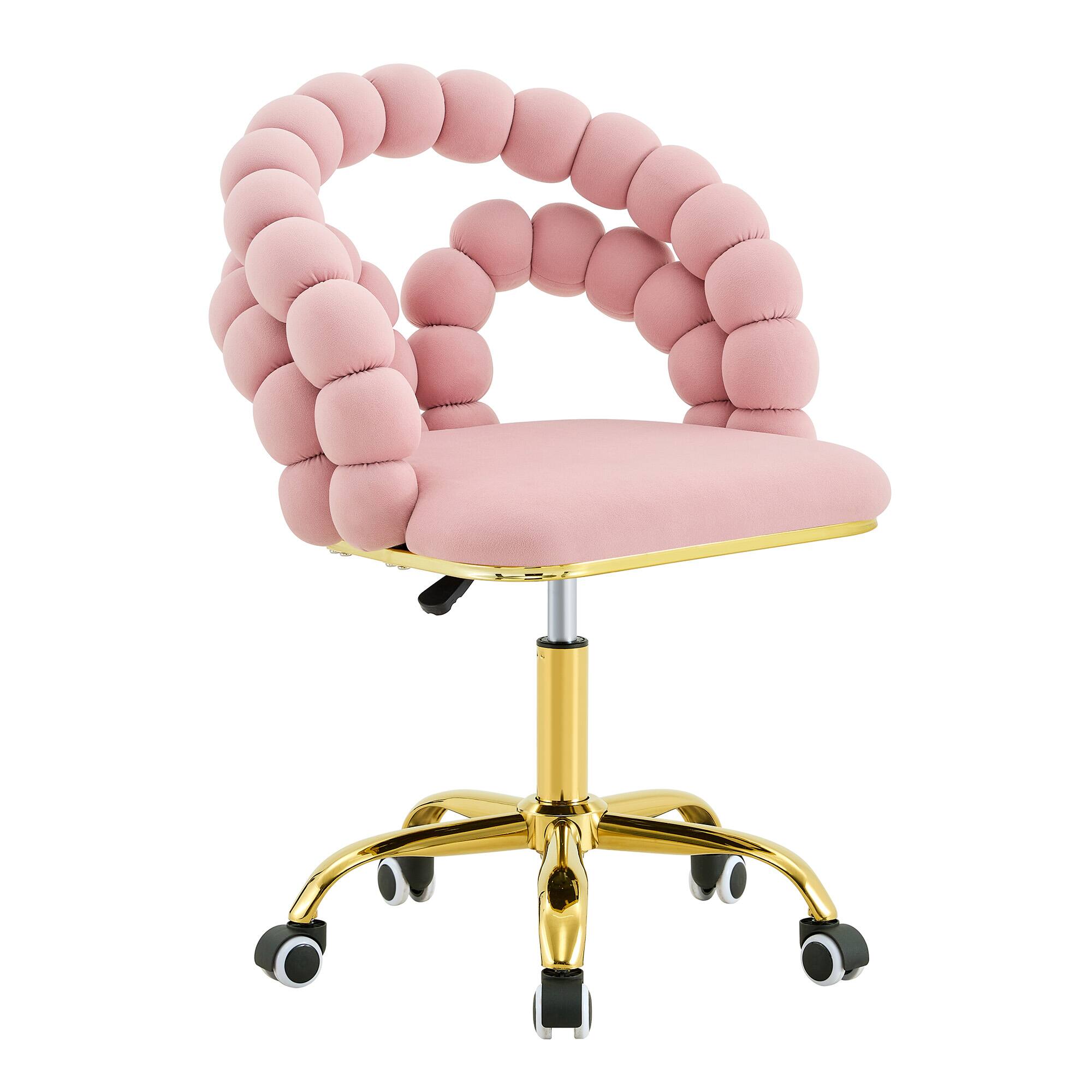 Alt View 6. Loheer - Loheer- Vanity Chair Pink Velvet Bubble Swivel Rolling Makeup Chair for Bedroom Home Office with Gold Base 2 ft - Gold,Pink.