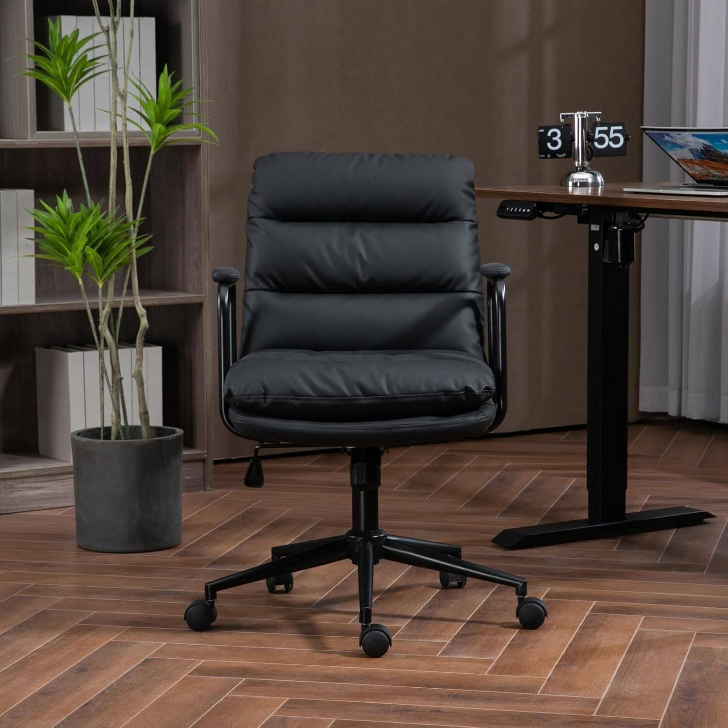 Alt View 8. Trinkets Crazed - Office Executive Chair Adjustable Mid Back Ergonomic Home Desk Chair PU Leather Computer Rolling Swivel Chair  - black.