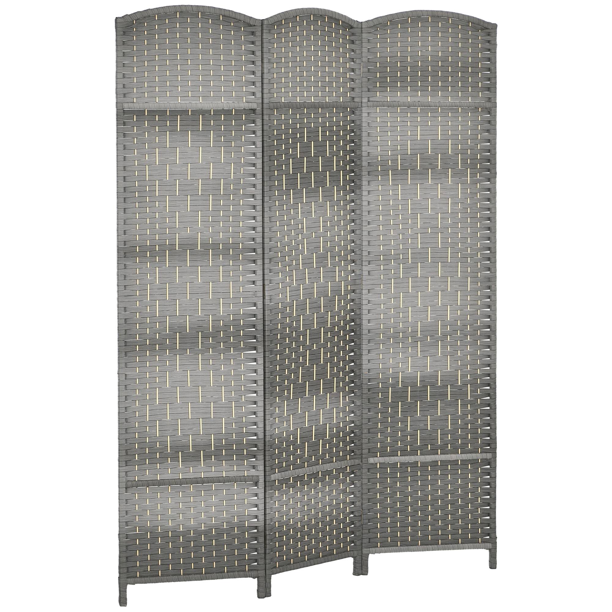 Homcom - 3 Panel Room Divider, 6' Tall Folding Privacy Screen, Hand-Woven Freestanding Wall Partition for Home Office, Bedroom - Mixed Gray