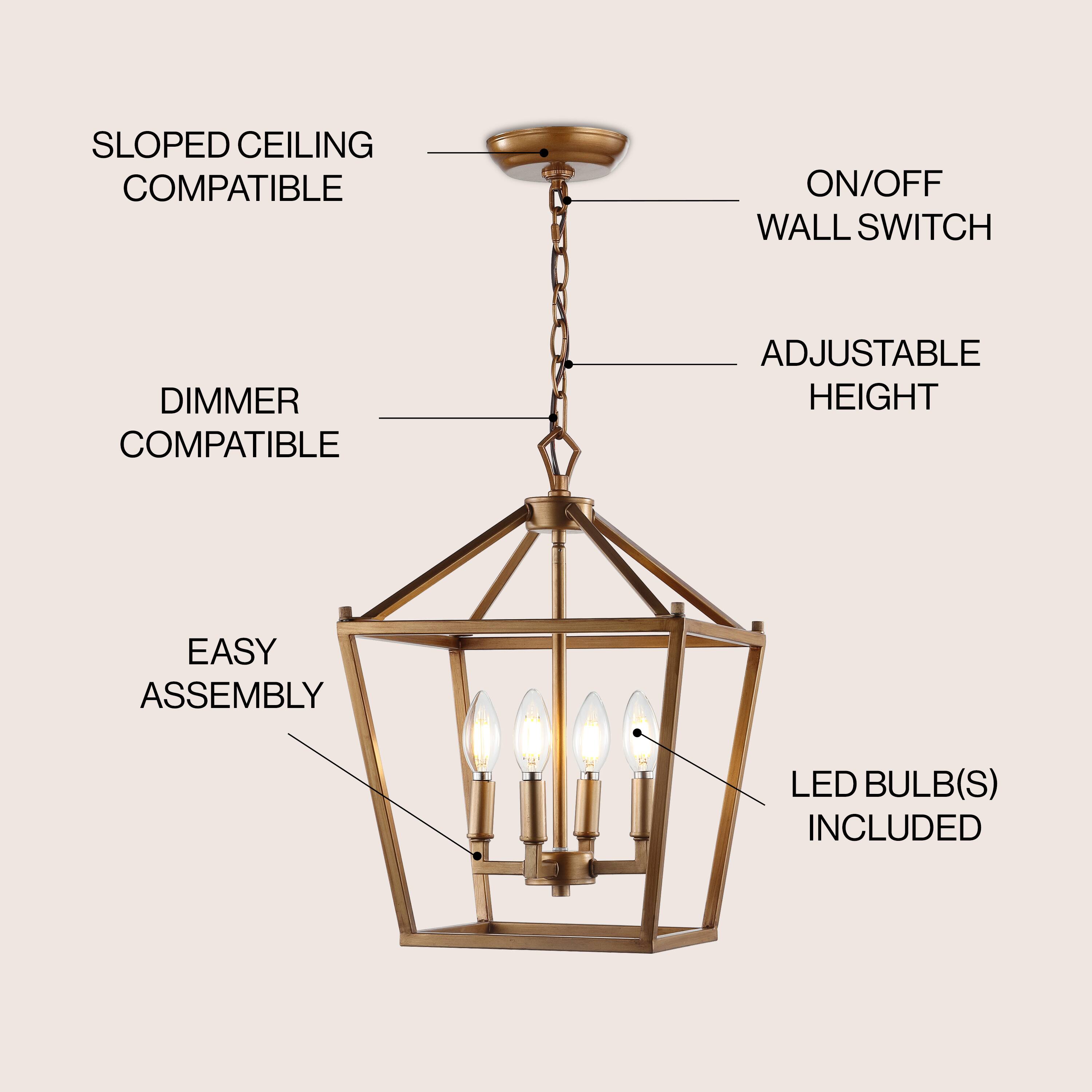 SLOPED CEILING COMPATIBLE  
ON/OFF WALL SWITCH  
DIMMER COMPATIBLE  
ADJUSTABLE HEIGHT  
EASY ASSEMBLY  
LED BULB(S) INCLUDED
