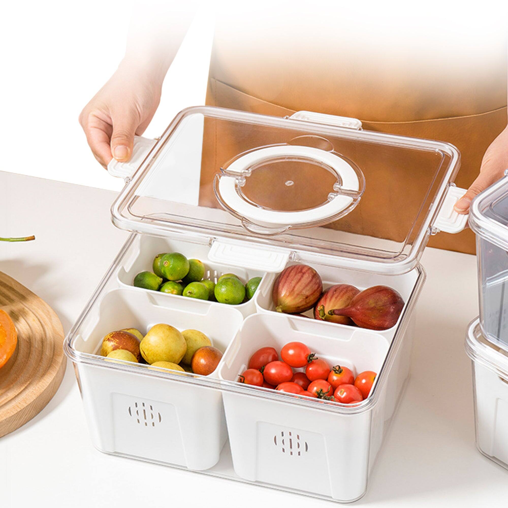 Alt View 8. Cheer Collection - Fruit Organizer for Refrigerator – 4-Compartment Produce Saver with Lid & Handle, Fruit and Veggie Storage Containers - 4 Compartment Container.