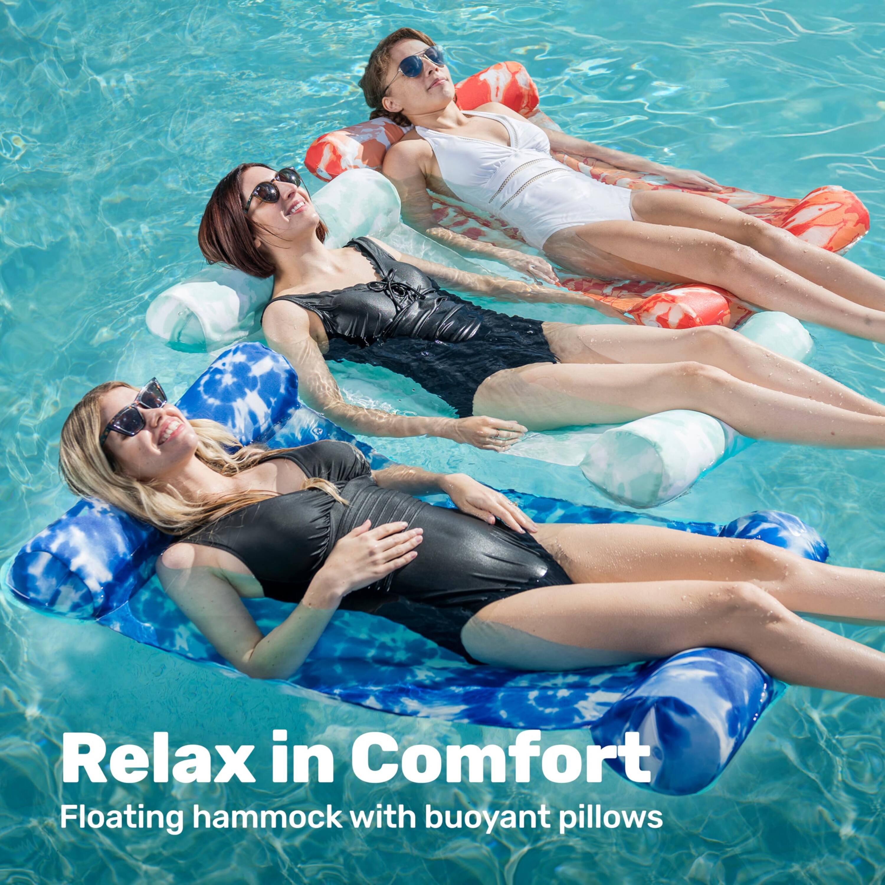 Relax in Comfort  
Floating hammock with buoyant pillows