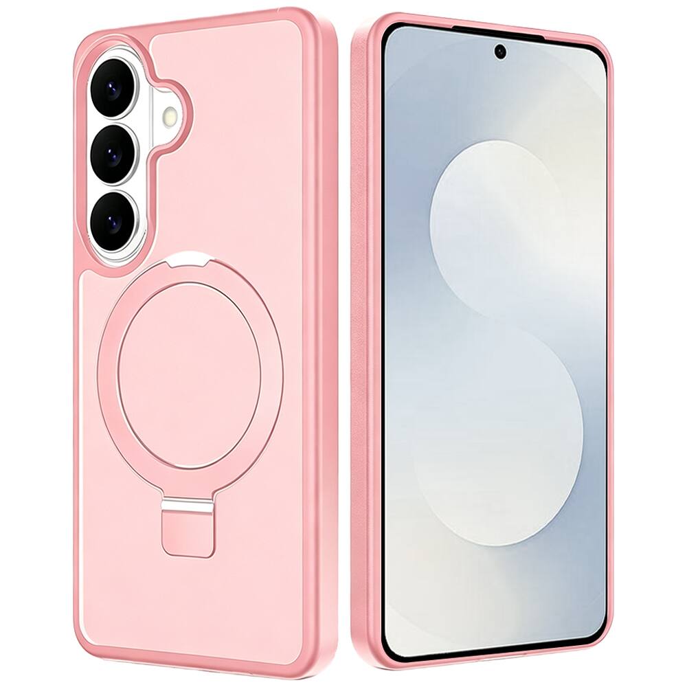 Back. Equipd - Case for Galaxy S25 FE (6.7"), MagSafe Compatible, Great Grip Feeling Shockproof Protective Cover w/ Magnetic Ring Stand - Light Pink.