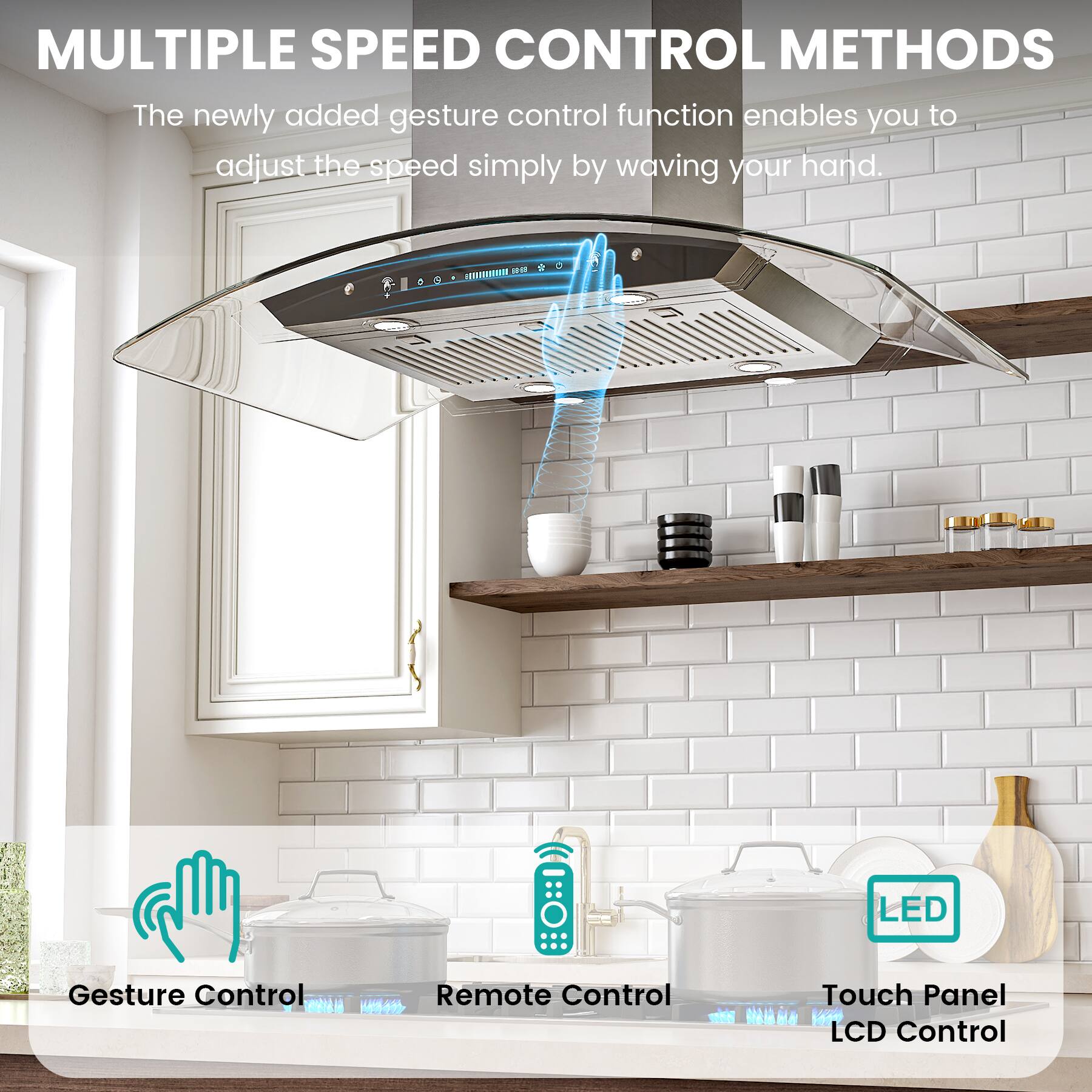 MULTIPLE SPEED CONTROL METHODS

The newly added gesture control function enables you to adjust the speed simply by waving your hand.

- Gesture Control
- Remote Control
- Touch Panel LCD Control